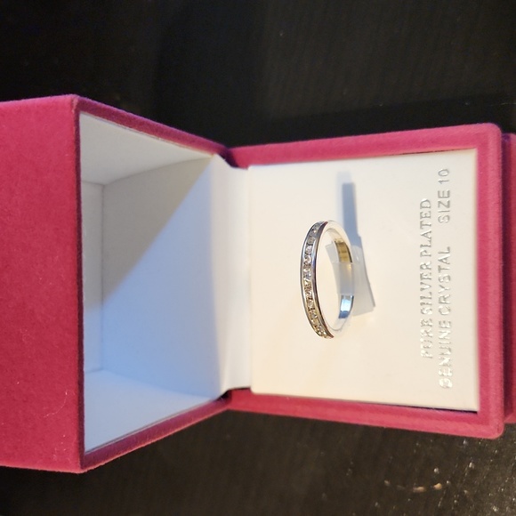 Sparkle Allure Stackable Eternity Crystal Pure Silver Over Brass Band - Picture 5 of 5